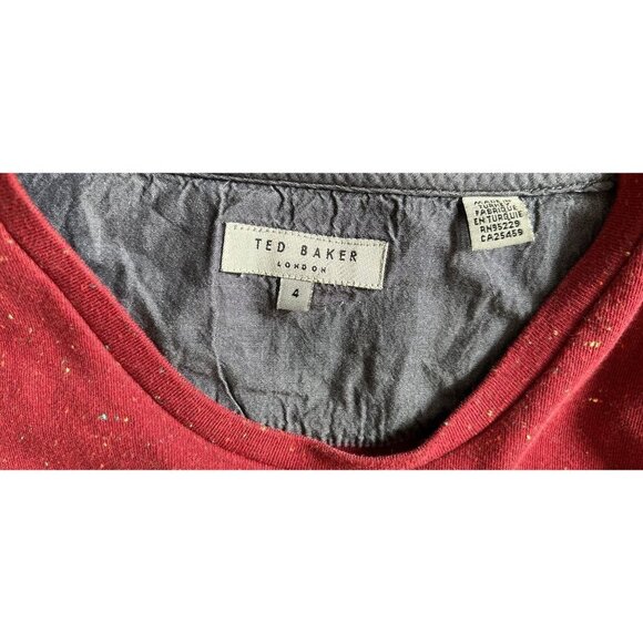 Ted Baker Size 3 (Large) Crewneck Shoulder Patch Red Cotton Heather Sweater - Picture 3 of 8